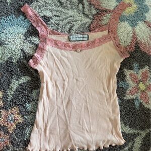 Pink Lace Trim Tank Top